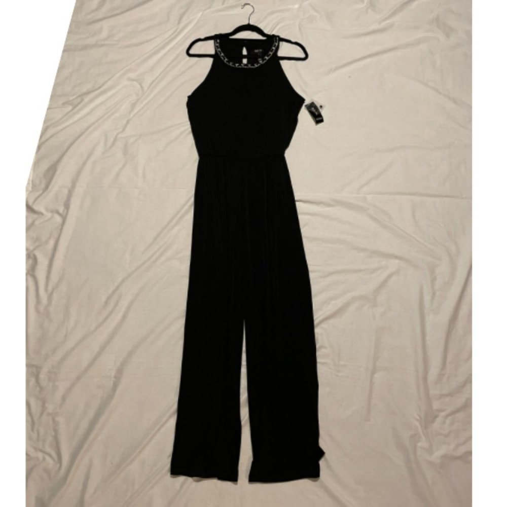 Style & Co Jumpsuit Womens Large Black Silver NWT